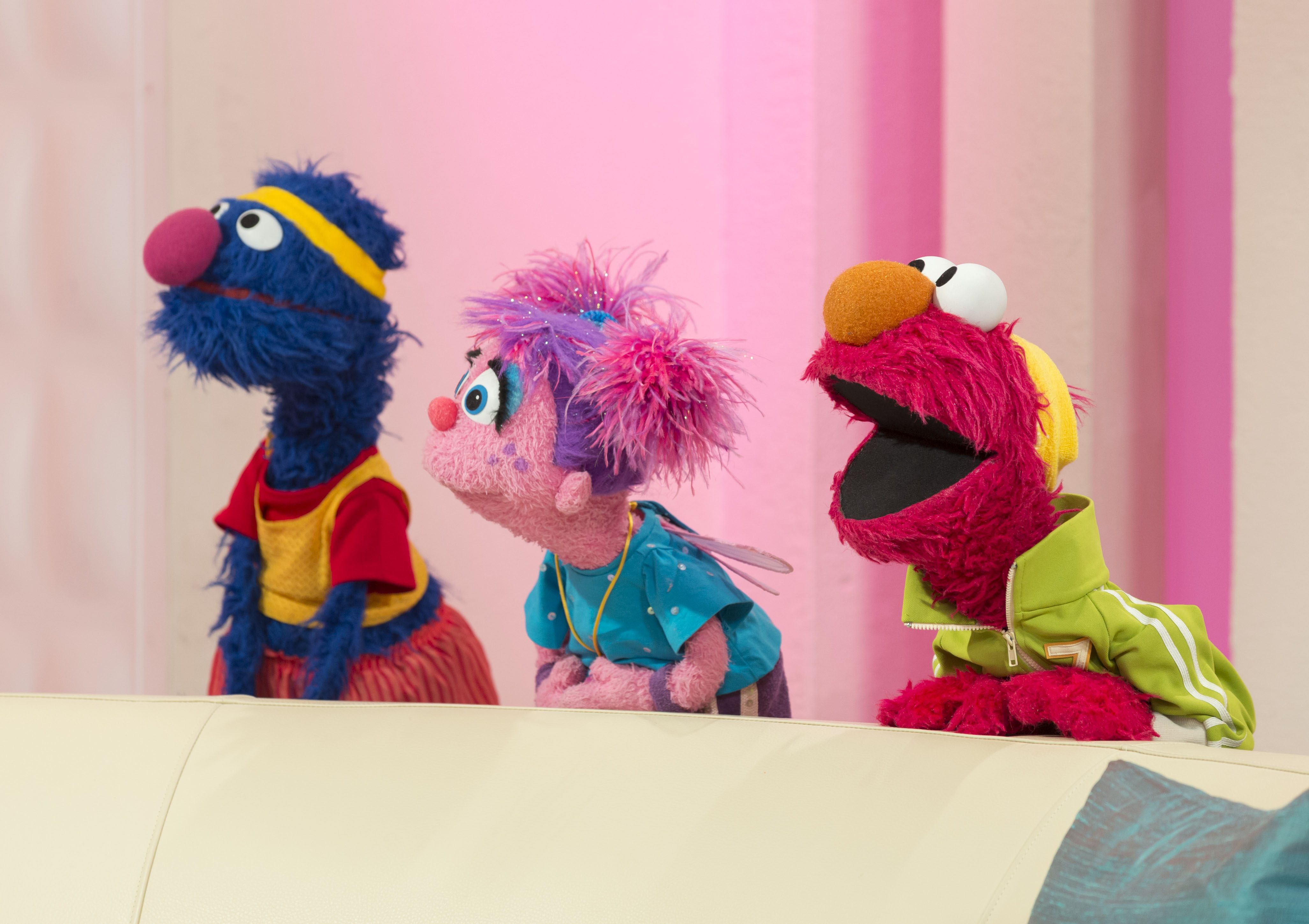 Editorial use only Mandatory Credit: Photo by Steve Meddle/Shutterstock (1814632y) Sesame Street's Elmo and his furry friends Abby Cadabby and Grover 'This Morning' TV Programme, London, Britain - 09 Aug 2012 Elmo and Friends Sesame Street’s Elmo and his furry friends Abby Cadabby and Grover.