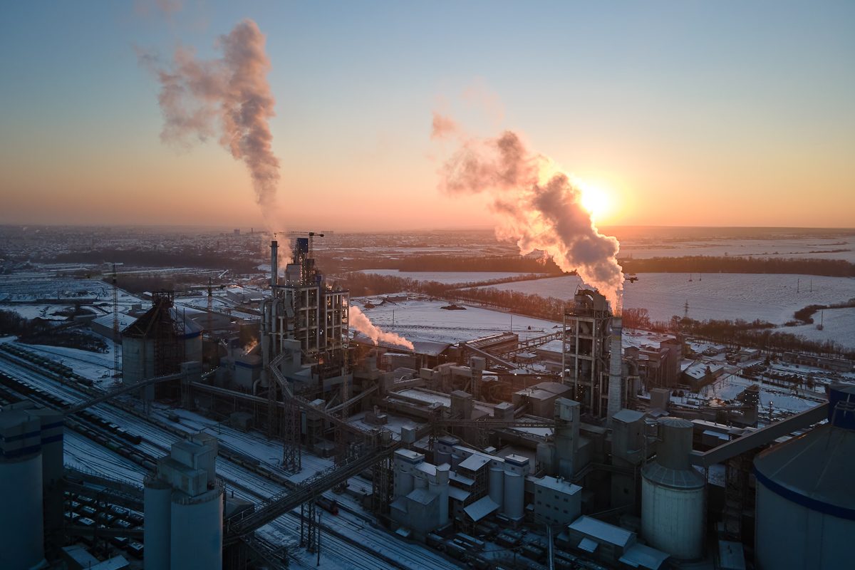 industrial production area at sunset